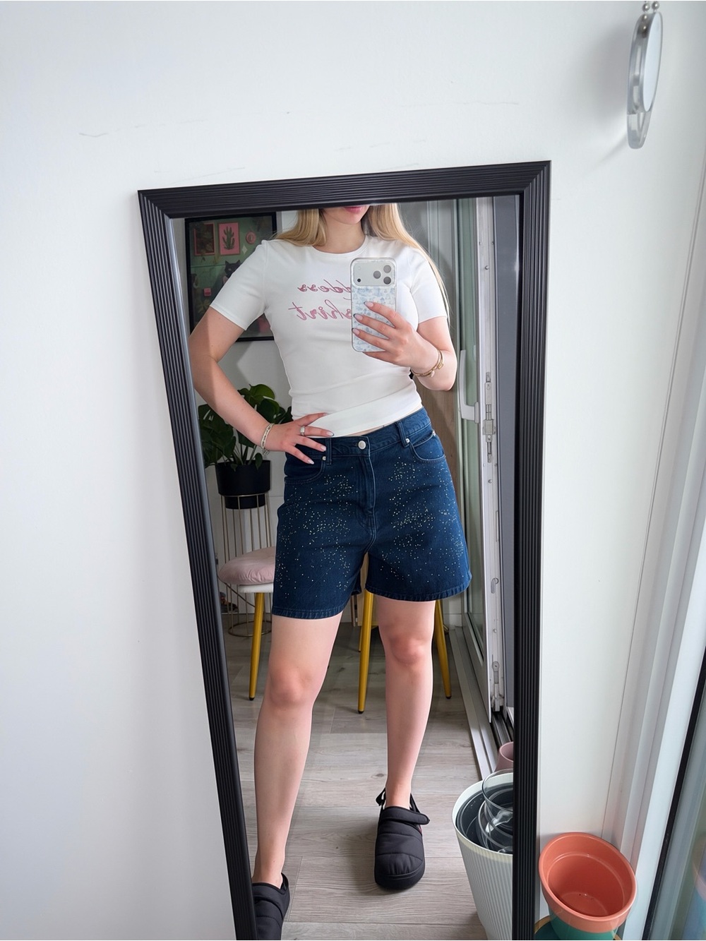 ZARA Embellished Denim Bermuda Shorts – Dark Blue